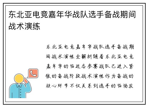 东北亚电竞嘉年华战队选手备战期间战术演练